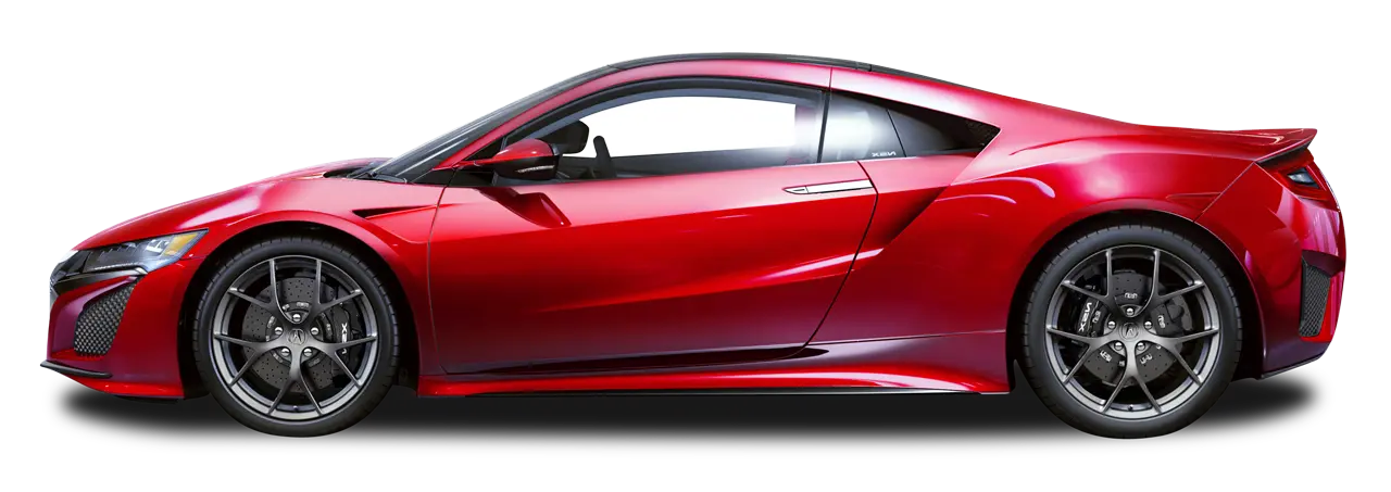 Red sports car side profile isolated on a transparent background
