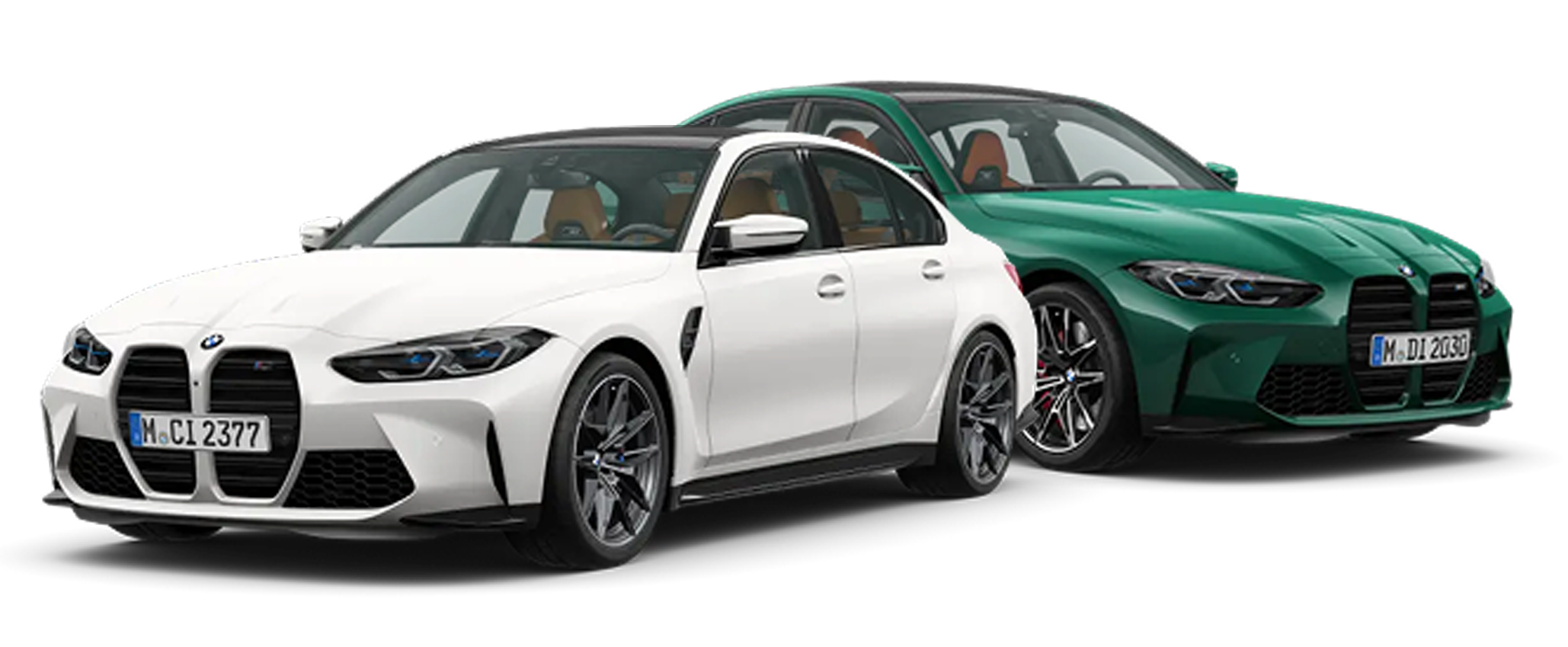 white and green car